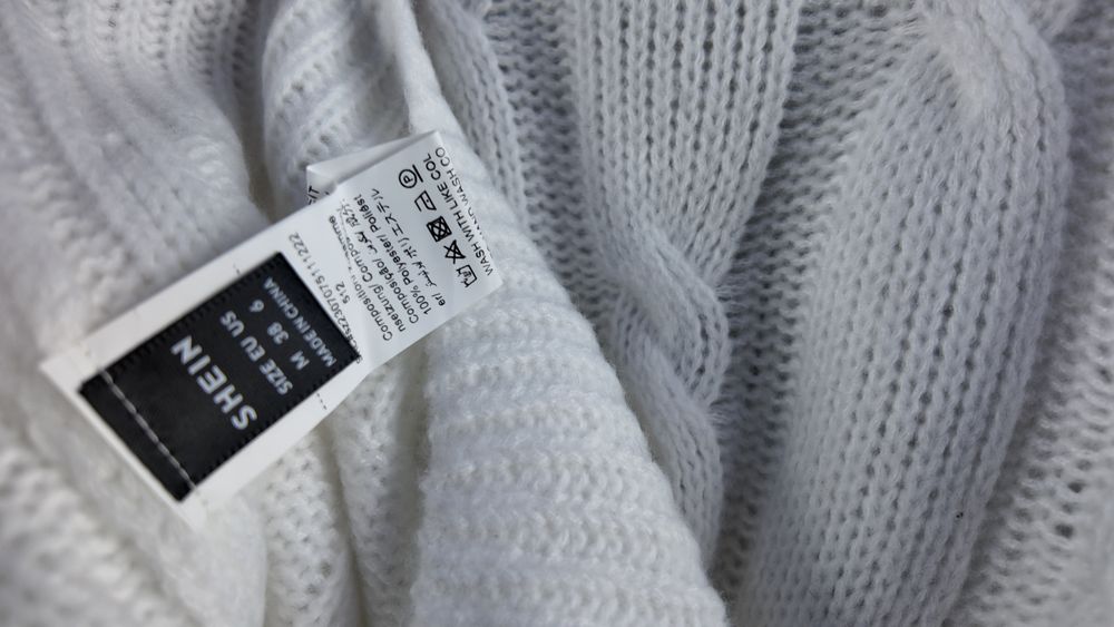 Biały sweter z warkoczami Shein M nowy bez metki