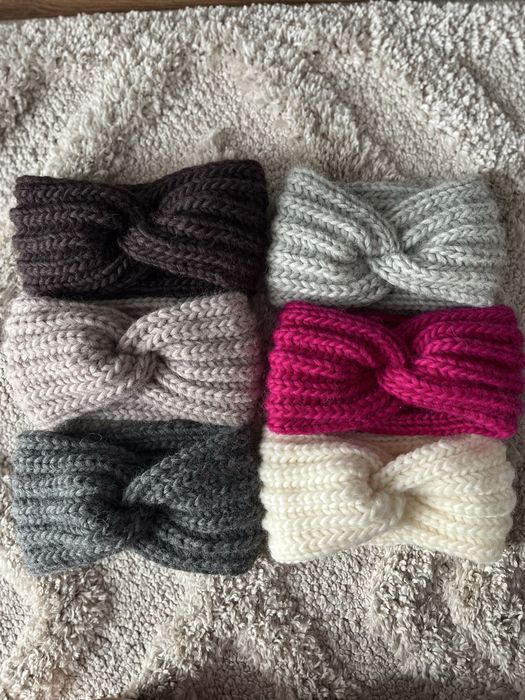 Opaska wełniana ecru handmade