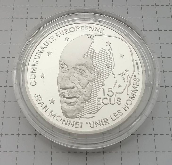 Франція 100 франків 1992р. Жан Монне (15 ЕКЮ). СРІБЛО. Пруф.