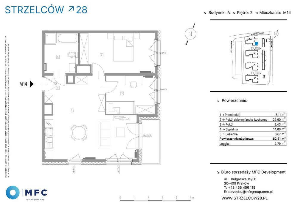 3-pokojowe mieszkanie 62m2 + balkon