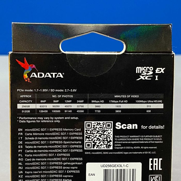 ADATA SD 7.1 Express Card | MicroSDXC PCIe Gen3 x1 UHS-I | 256GB | 700MB/s - 800MB/s
