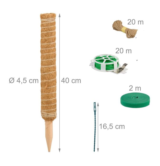 Relaxdays 4 podpórki pałeczki kokosowe do kwiatków 40 cm