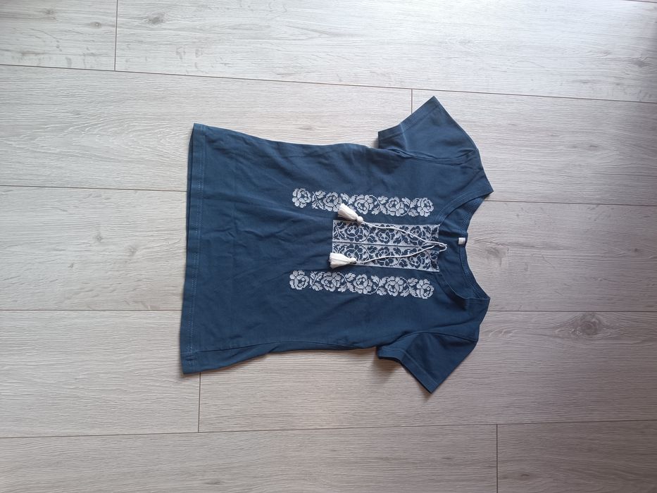 Koszulka t-shirt bluzka granatowa białe wzorki XS