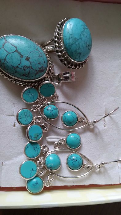 серебряное  кольцо подвеска серьги с бирюзой