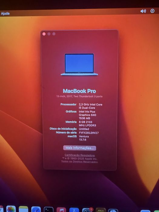 MacBook Pro 2017 13" i5 | 8GB RAM | macOS Ventura | Excelente Estado