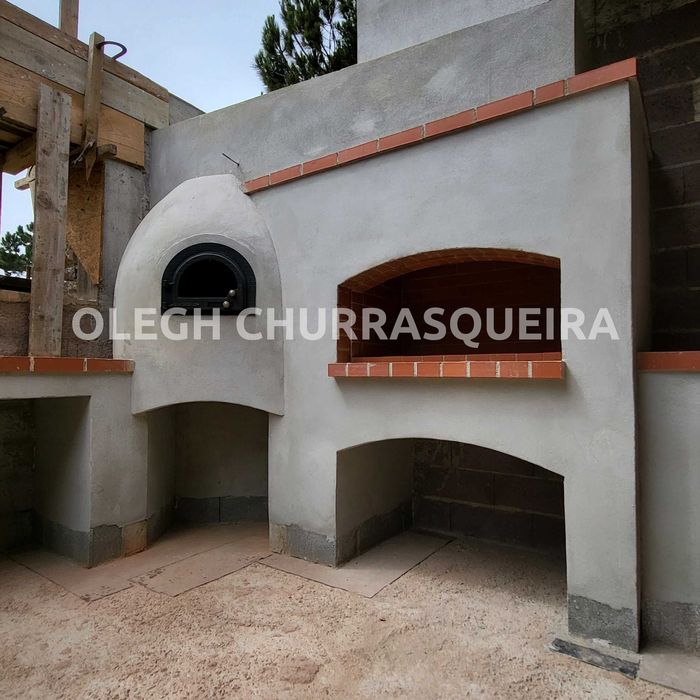 Churrasqueira, forno de pizza, fogão a lenha - construção manual