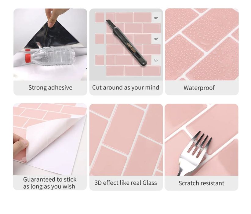 Zestaw 10 różowych naklejek na kafelki