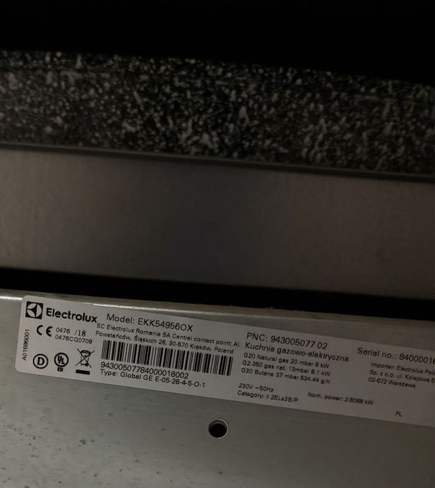 Плита кухонна газова з електродуховкою Electrolux EKK54956.. Срібна.