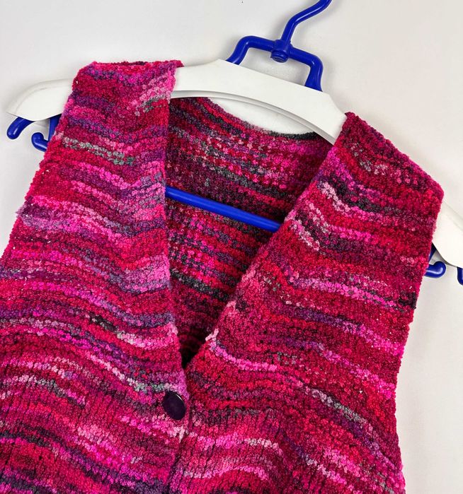 Kamizelka wełniana damska HANDKNIT hippie różowa sweter r. L