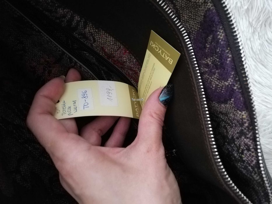 torebka batycki skórzana nowa szara z bursztynem A4