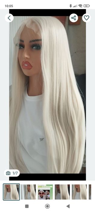 Парик глубокая система красивый белый цвет волокно высокого качества 7