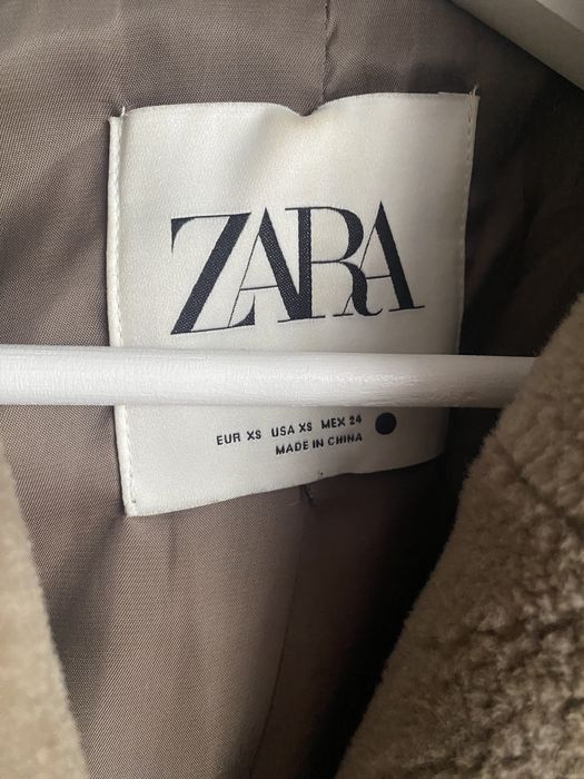 Płaszcz brązowy zara futro baranek kożuch XS