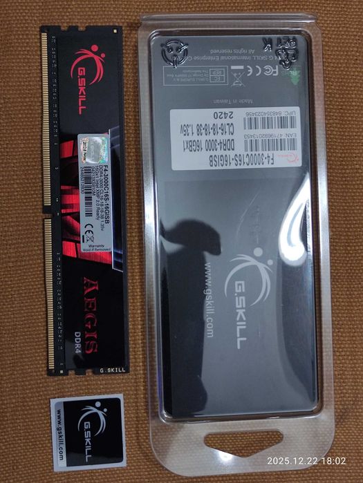 Новая планка памяти  DDR4 G.Skill Aegis 3000 на 16Gb