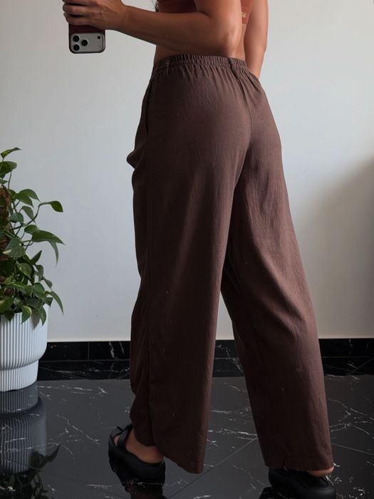 Лляні шоколадні жіночі штани Zara xs/s