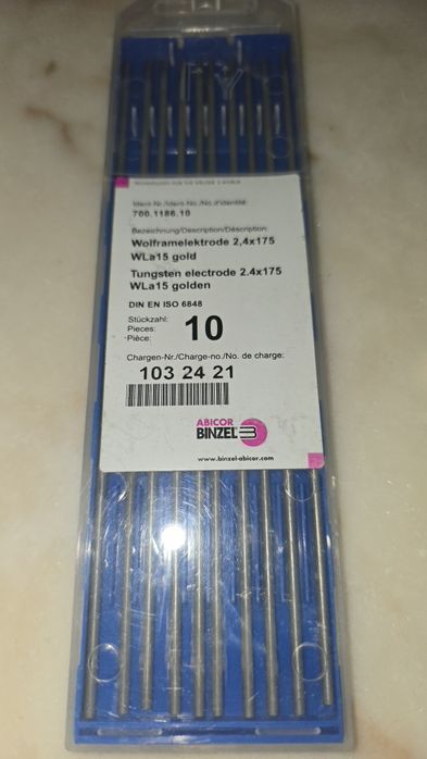 Tungsténios TIG WLa15 Dourados 2.4mm | Abicor Binzel | Caixa 10un (Nov