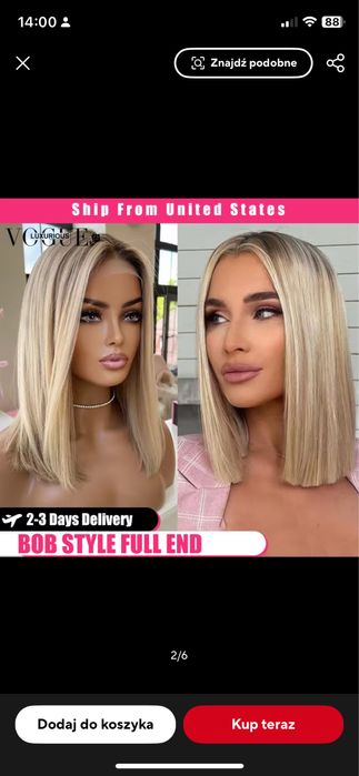 Blond peruka wlosy naturalne siatka koronka z przodu