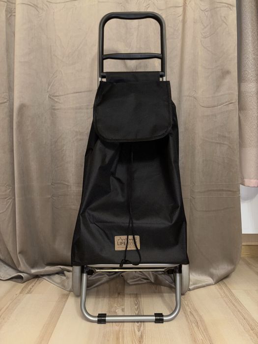 Сумка-візок складна на колесах 27л водовідштовхувальна чорна