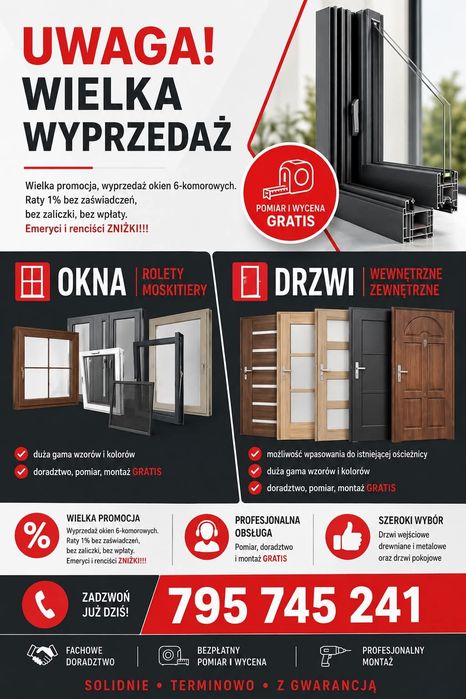 Drzwi wejściowe i pokojowe z montażem