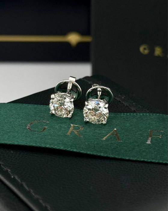 Сережки пусети з діамантами 3.05ct  Золото 750 проба -