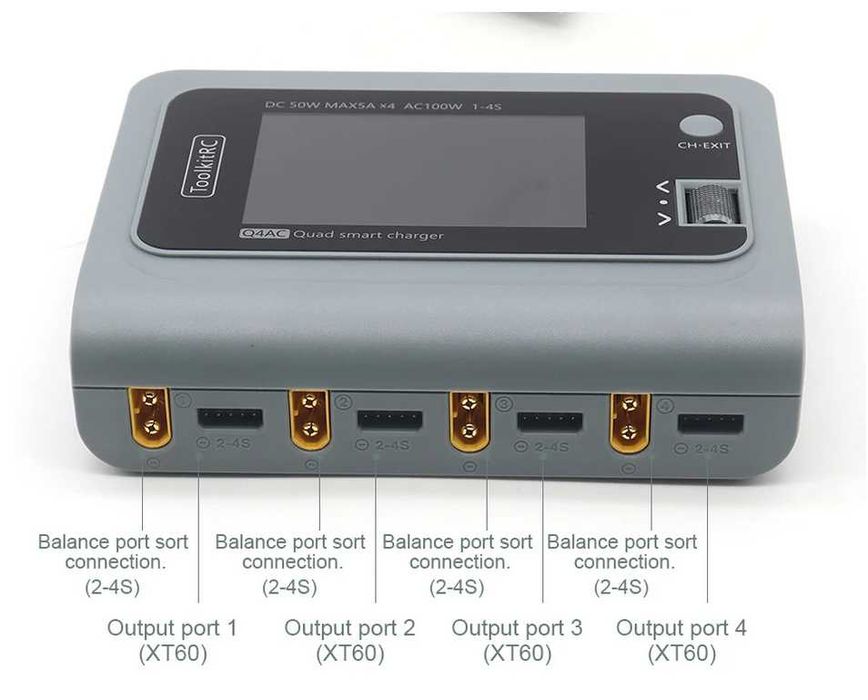 Новое четырёхканальное зарядное устройство ToolkitRC Q4AC (XT60)