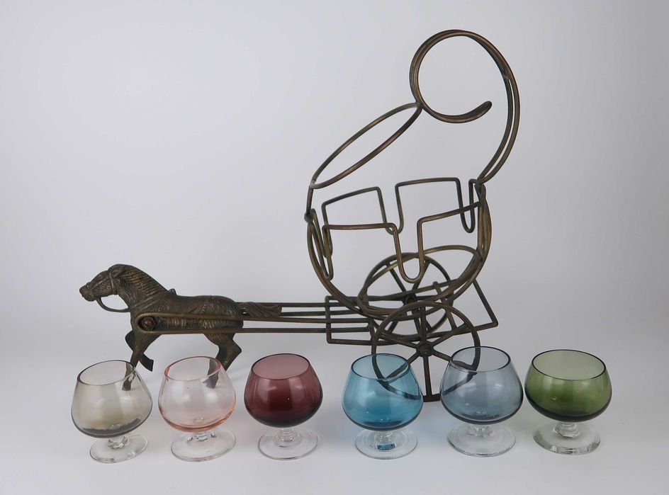 Decanter Vintage - Cavalo com carroça e 6 calices