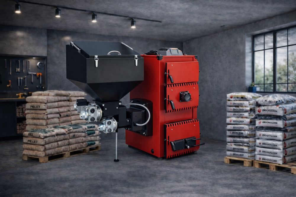 Kocioł Z Podajnikiem Na Pellet Ekgroszek I DREWNO PIEC 24 kw do 220 m2
