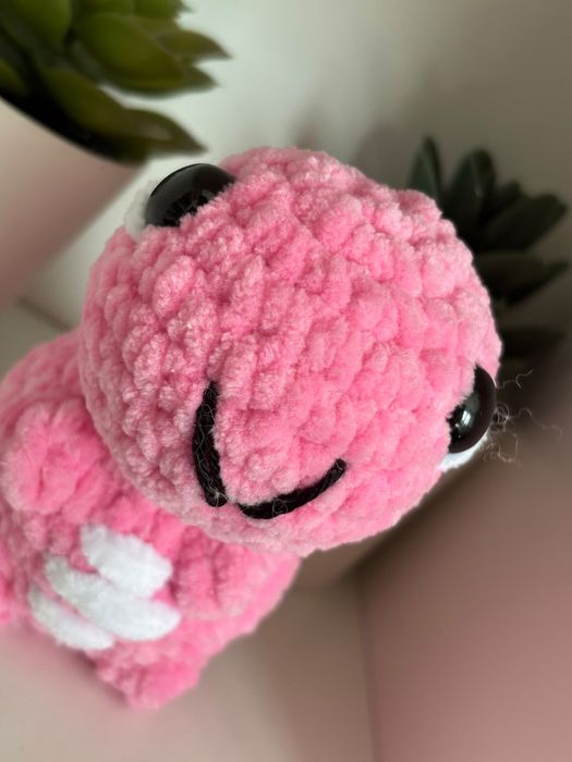 Różowy pluszowy dinozaur handmade szydełko maskotka zabawka