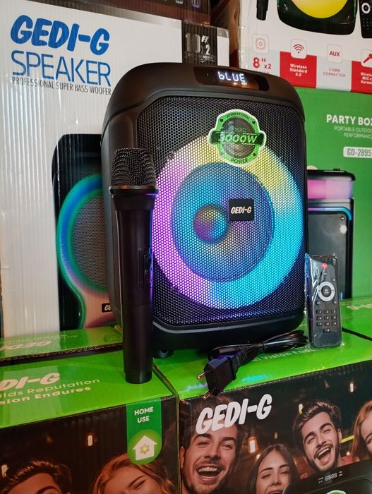 Блютуз караоке акустика Gedi-25(SD,USB,FM) пультДУ, 2микрофона