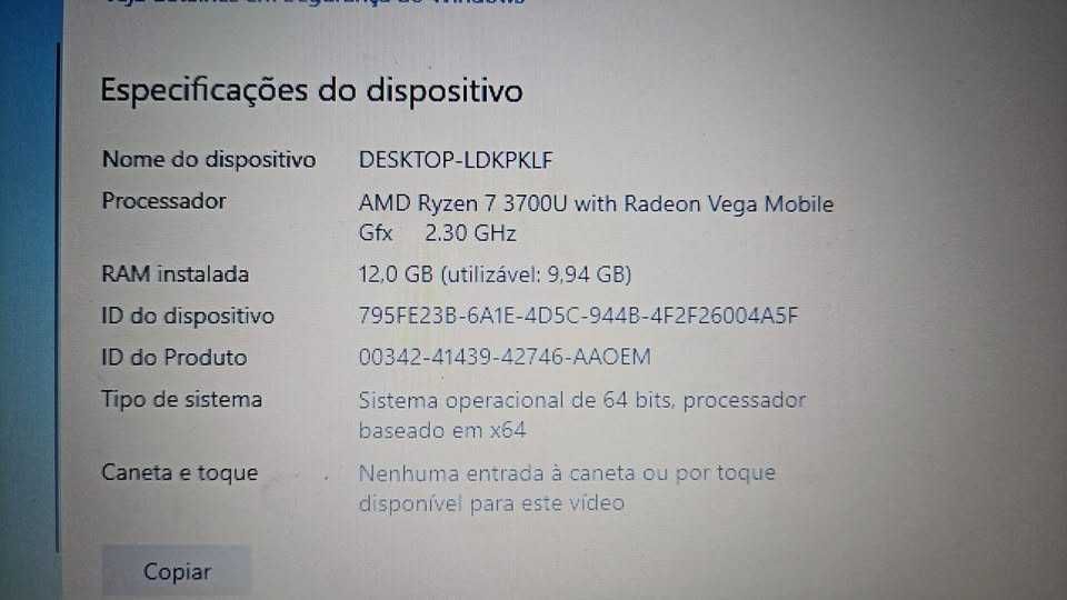 Notebook ASUS Aspire 3 - Ryzen 7 3700U 12Gb de RAM
