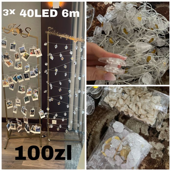 Lampki klipsy do zdjęć serca LED łańcuch USB slub wesele walentynki