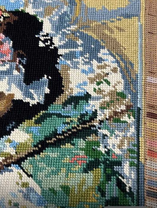 Tela bordada à mão. Reprodução da pintura de Édouard Manet-A Primavera