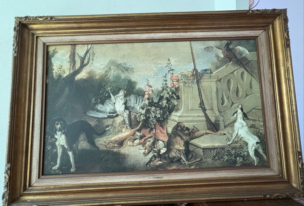 Quadro decorativo com motivos de caça em tela