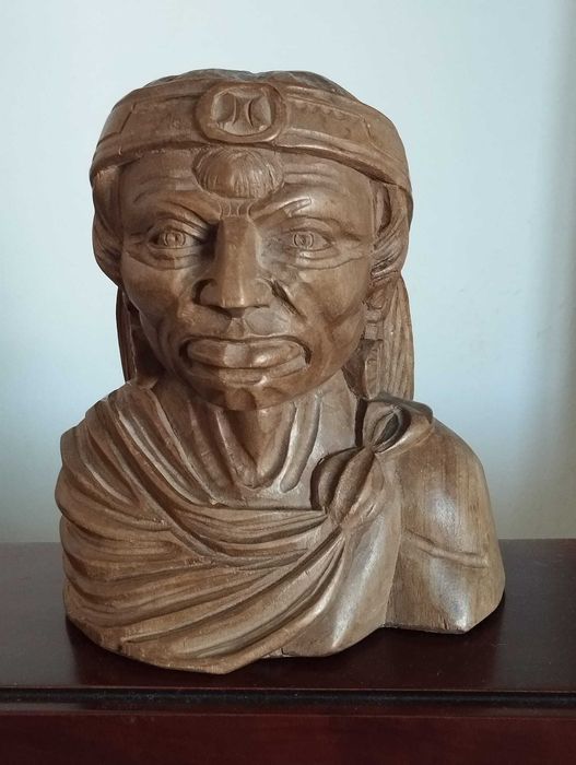 Chef Índio Indígena Americano - Escultura Madeira