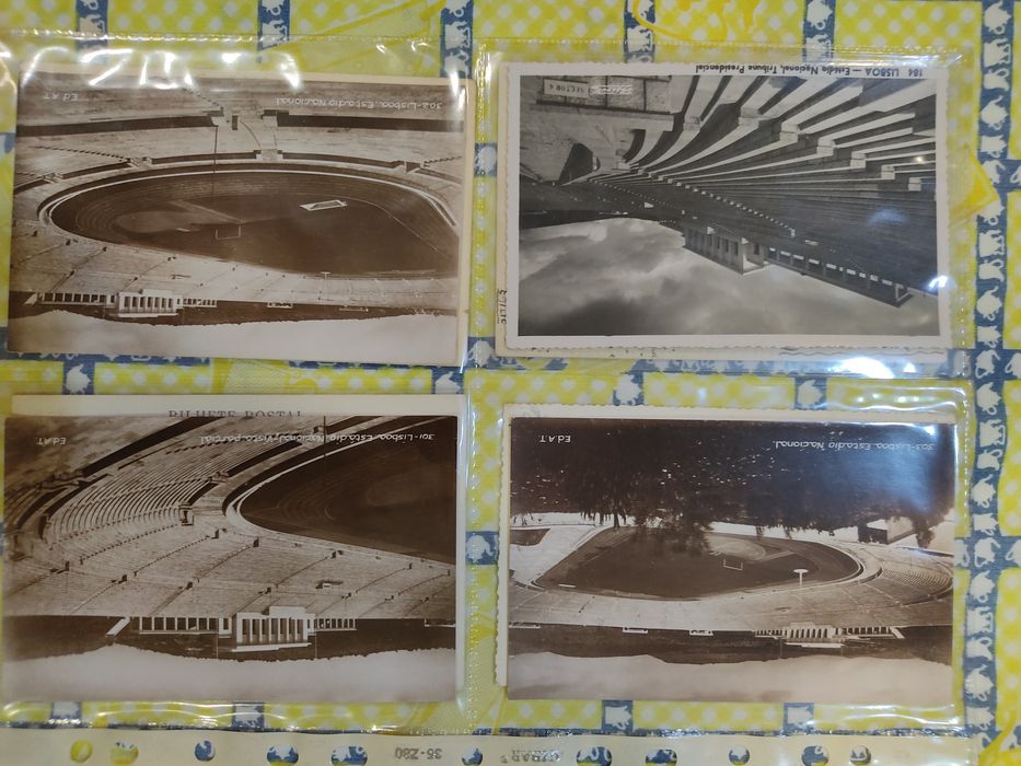 8 postais a preto e branco do estádio Nacional Oeiras