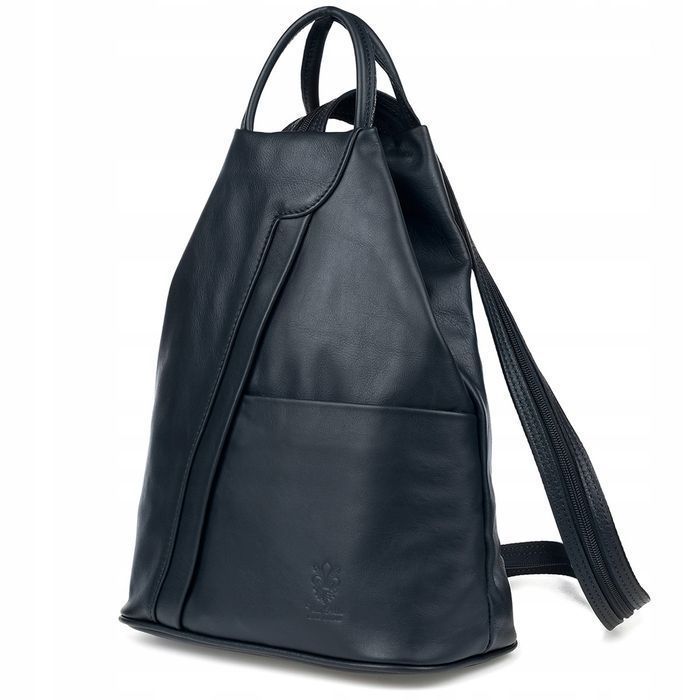 Granatowy Vera Pelle Włoski Plecak Skórzany Damski