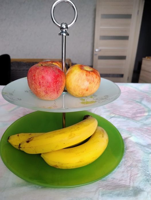 Двоярусна скляна фруктовниця (етажерка) для фруктів та солодощів