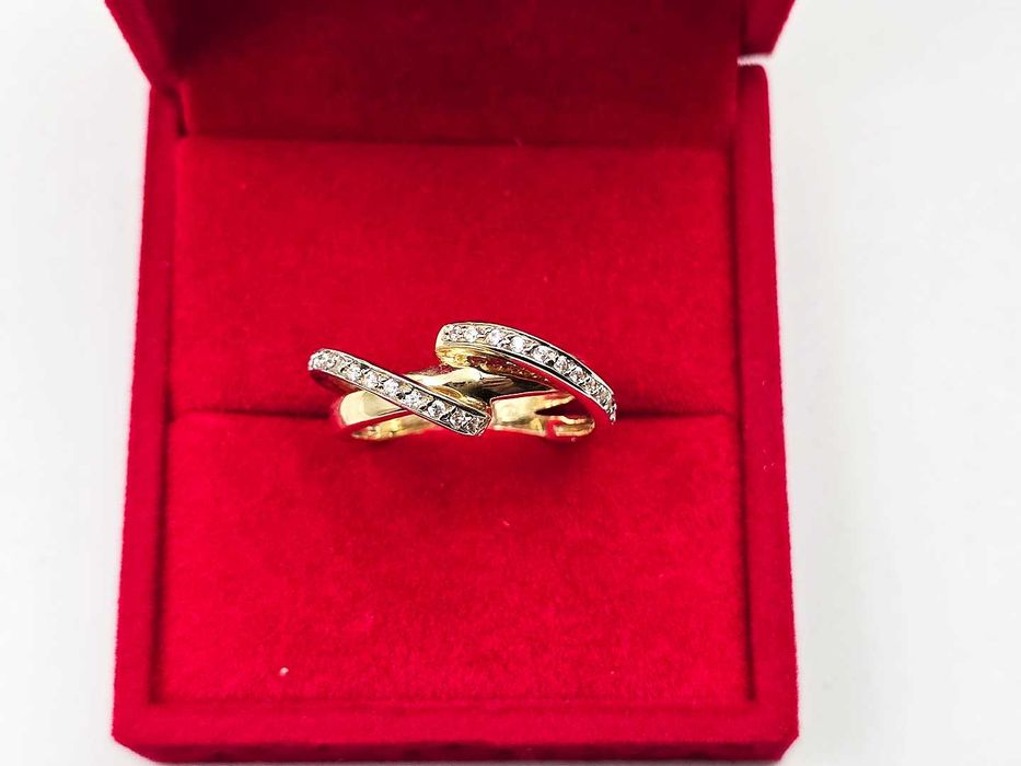 Pleciony kręcony złoty pierścionek 585 wywijany |Plus Lombard