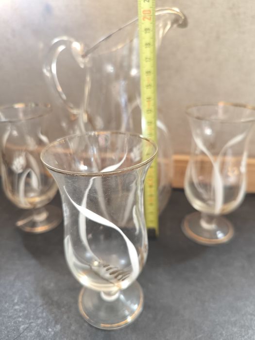 Jogo de Jarra e Copas - Vidro Decorado