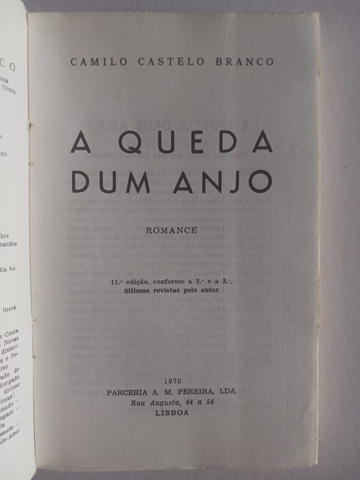 Livro A Queda Dum Anjo, de Camilo Castelo Branco