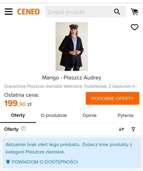 Mango płaszcz Audrey S wełna