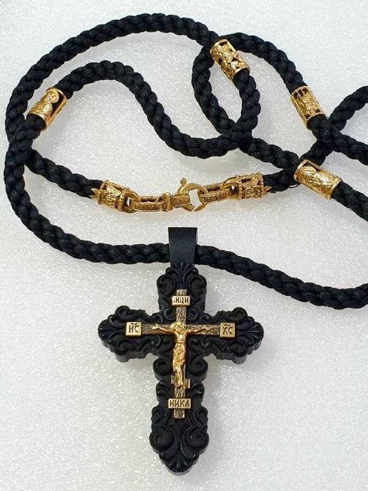 Золотий Ланцюг/шнурок з хрестом  із золота 585 проби 14к з чорнінням