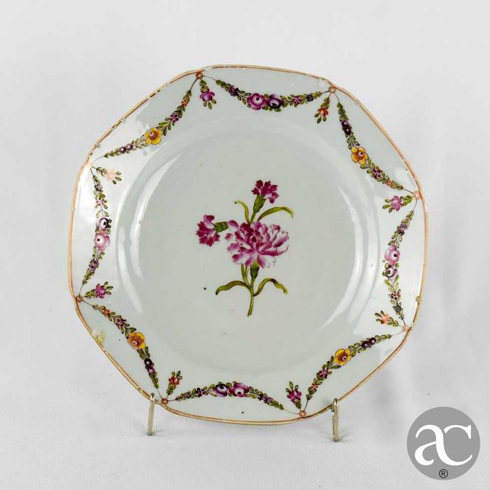 Prato octogonal, Família Rosa, Período Qianlong, séc. XVIII