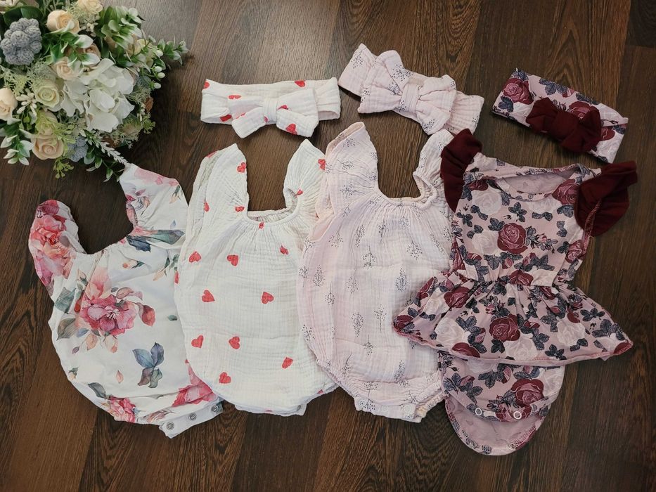 Муслінові бодіки 0-3міс на новонароджену дівчинку