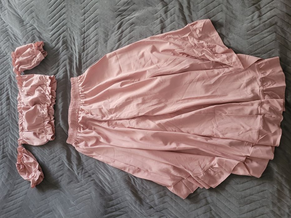 Dwuczęściowy komplet bluzka hiszpanka i asymetryczna spódnica L