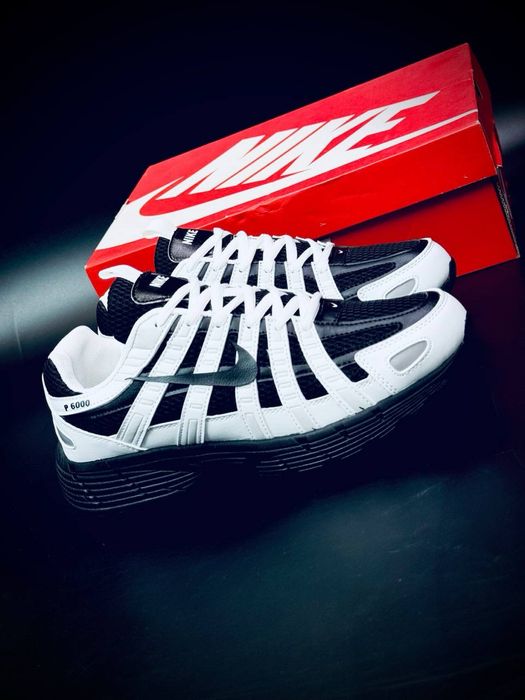 Черно белые мужские кросовки Летние красовки Найки лето Nike P 6000 натуральная кожа Продуваемая сетка Кросовки Nike P-6000