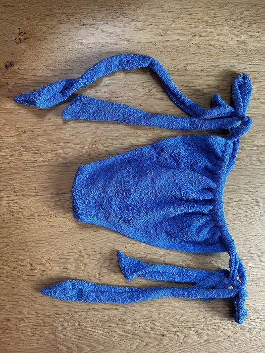 Bikini niebieskie shein L karbowane z fakturą sexy wiązane