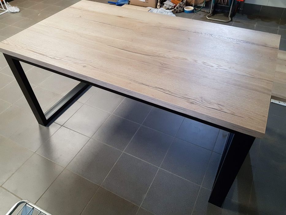 Stol industrialny loft dab halifax.160x90 rozkladany nowoczesny  metal design piekny stol do jadalni czarne nogi solidny duzy dostawki 160cmx90cm