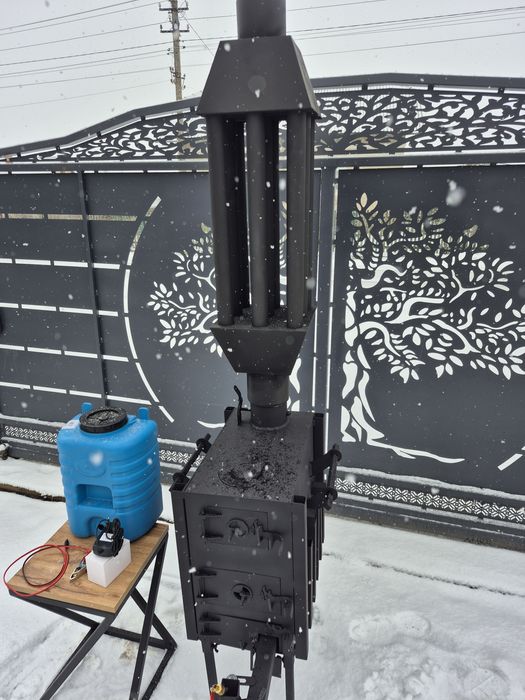 Піч буржуйка з радіатором та пальником на відпрацьованому мастилі