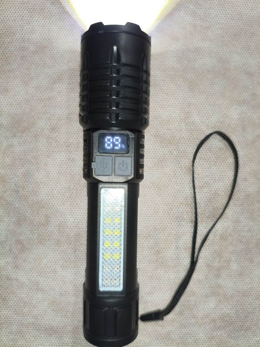 Потужний Ліхтарик з АКБ від USB Type C +дисплей+бокове освітлення