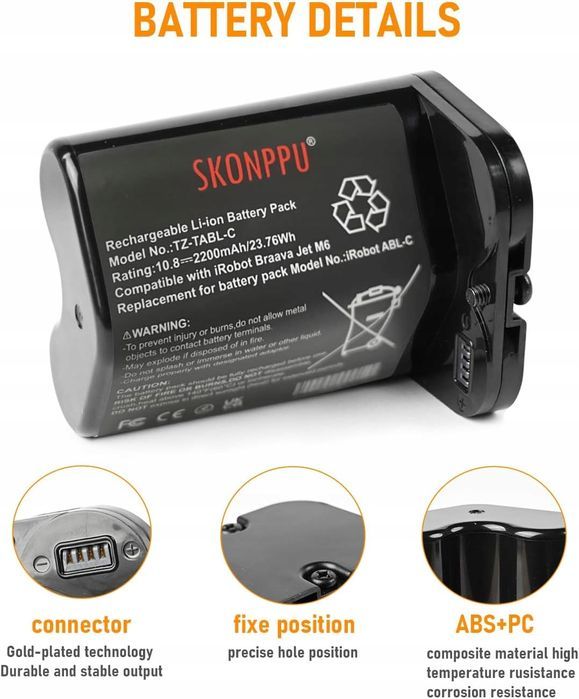 bateria zamienna 10,8v 2,2ah do irobot braava jet m6 litowo-jonowy